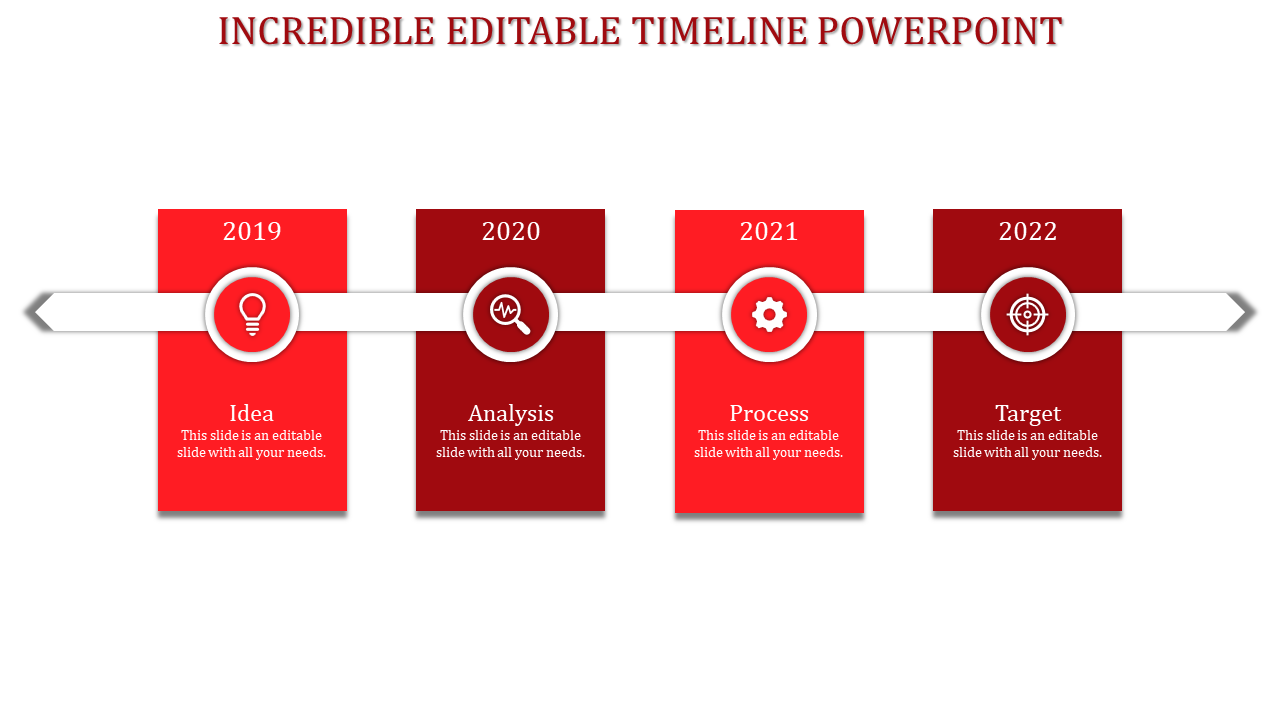 Attractive Editable Timeline PowerPoint In Red Color Slide